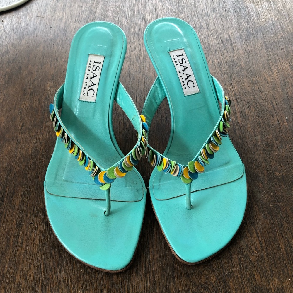 Isaac Mizrahi Teal Heeled Sandals